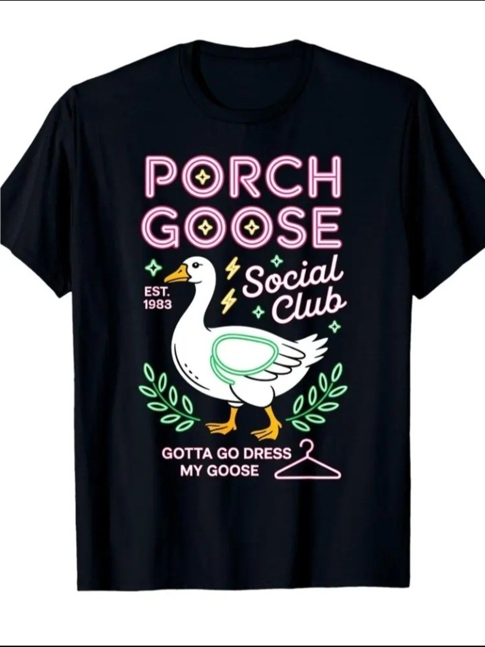 Porch Goose Social Club Graphic Tee | Funny Goose Shirt | Sizes M–XXL | Black